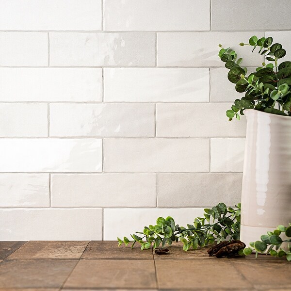 Zellige 2.5x8 Blanco Glossy Subway-Look Ceramic Wall Tile - Bed
