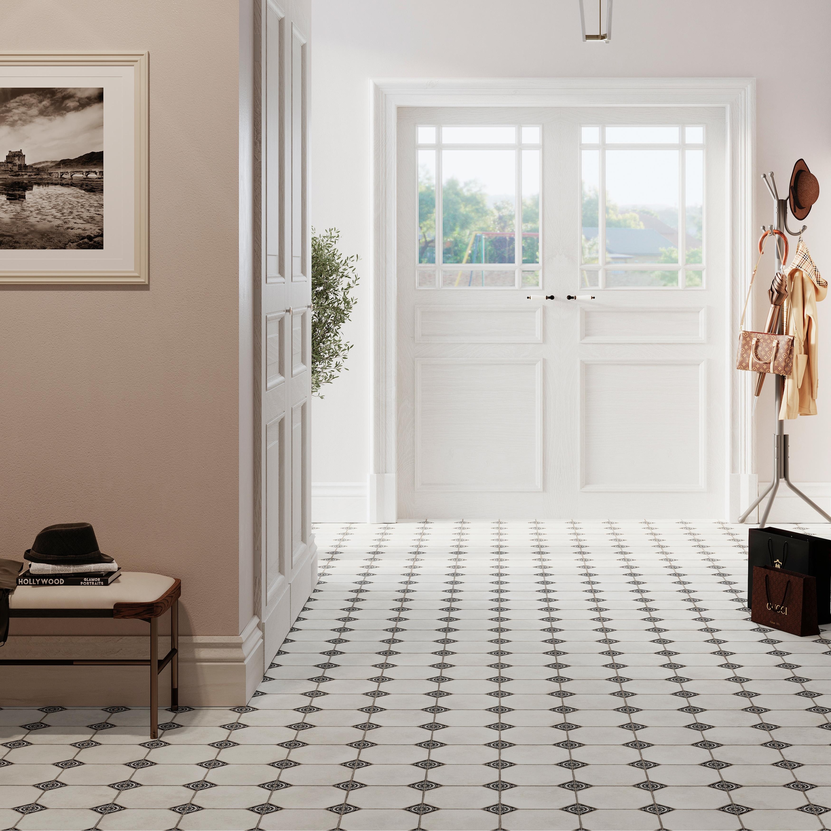 Merola Tile Englishtown Black 12-7/8" x 12-7/8" Porcelain Floor and Wall Tile