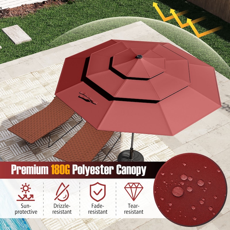 Gymax 10 FT Solar Patio Umbrella w/ 32 LED Lights 3-Tier Vented Top
