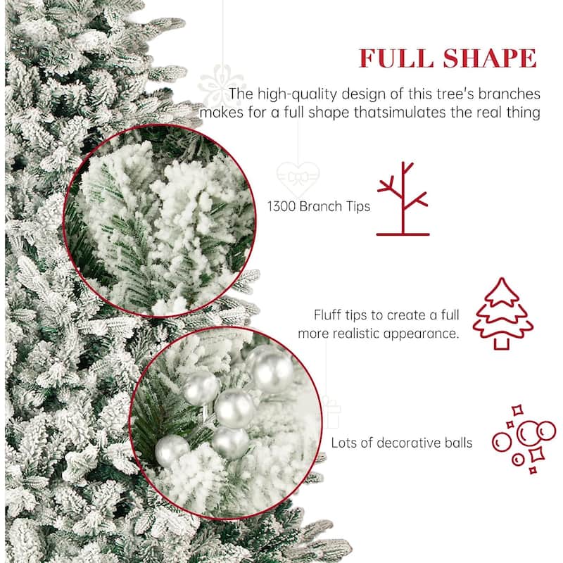 6ft-7ft Artificial Snow Flocked Christmas Tree with Metal Stable Stand Base for Indoor and Outdoor Holiday Decoration
