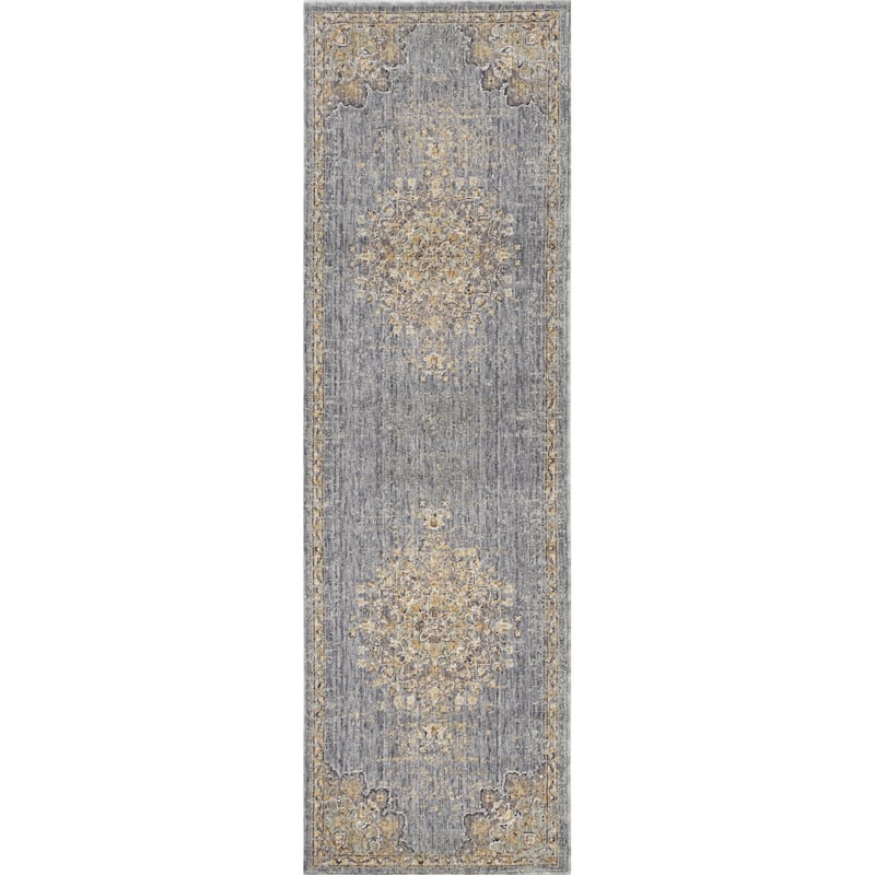 Gracewood Hollow Wool Vintage Medallian Oriental Area Rug - 2'3" x 7'6" Runner - Light Blue