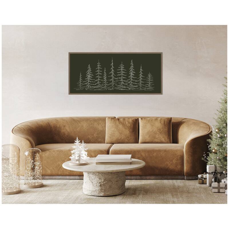Kate and Laurel Framed Canvas Minimalist Evergreen Trees Sketch by The Creative Bunch Studio