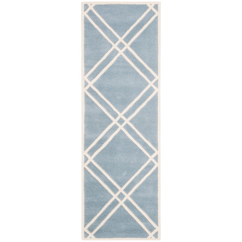 SAFAVIEH Handmade Chatham Geronda Modern Moroccan Wool Rug - 2'3" x 7' Runner - Blue/Ivory