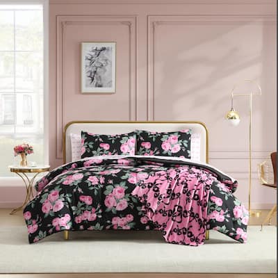 Betsey Johnson Garden Floral Pink Bonus Reversible Comforter Set