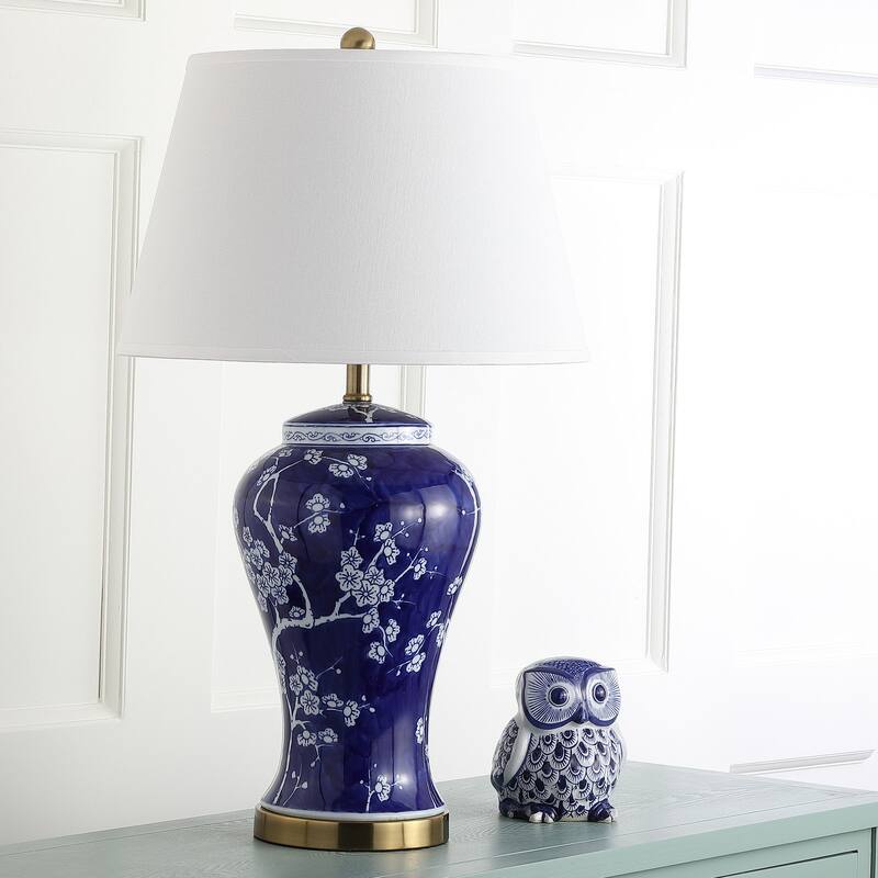 SAFAVIEH Lighting Tiffani Blue Blossom Ceramic Table Lamp (Set of 2) - 17" x 17" x 29" - 17Wx17Dx29H
