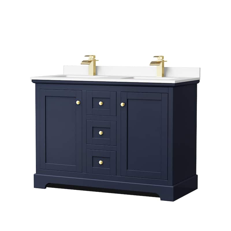 Wyndham Collection Avery 48" Free Standing Double Basin Vanity Set - Dark Blue / White Cultured Marble Top / Brushed