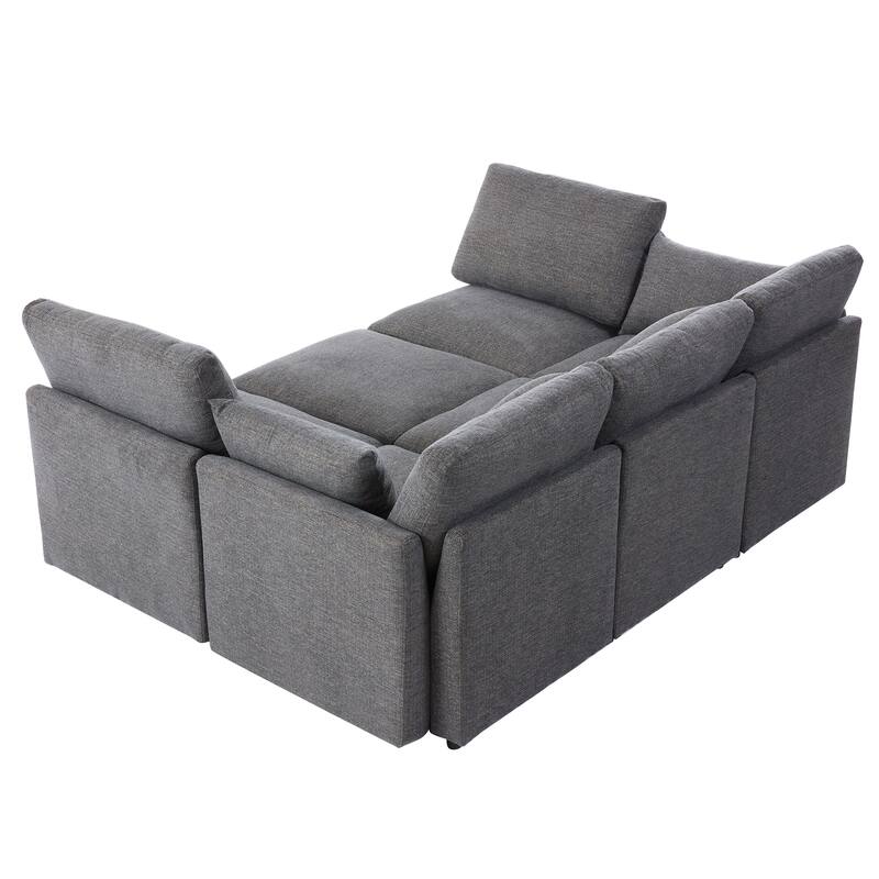 L-Shaped Modular Sectional Sofa Convertible U-Shaped Sofa Bed with Movable Ottoman and 2 USB Ports, 2 Pillows, Chenille 5 Seat