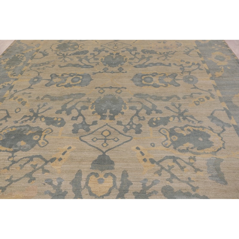 Vegetable Dye Floral Oushak Turkish Rug Hand-Knotted Wool Carpet - 9'6" x 11'11"