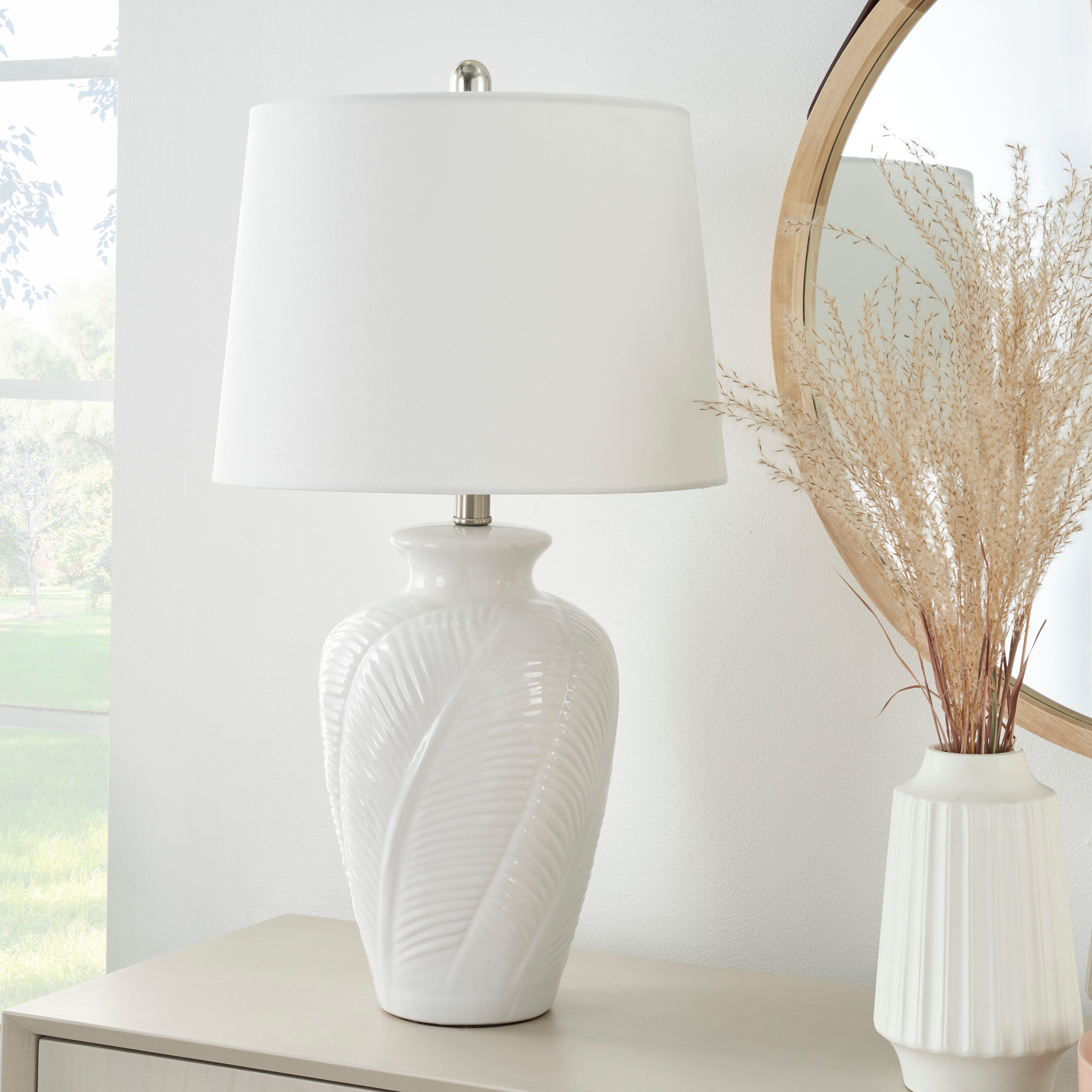 Nourison 26" White Textured Ceramic Urn Table Lamp
