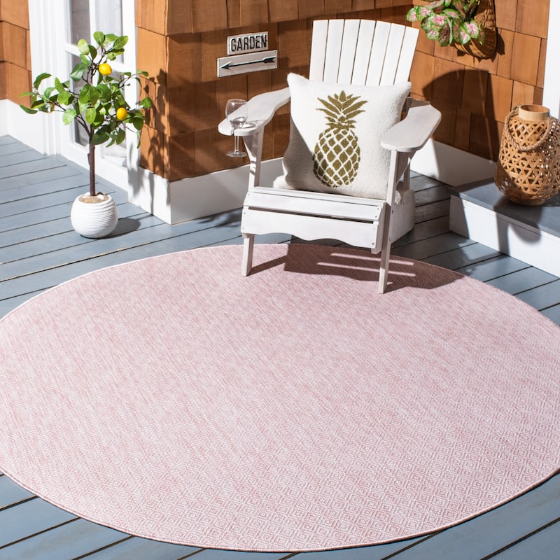 SAFAVIEH Courtyard Janyce Indoor/ Outdoor Waterproof Patio Backyard Rug - 6'7" x 6'7" Round - Soft Pink