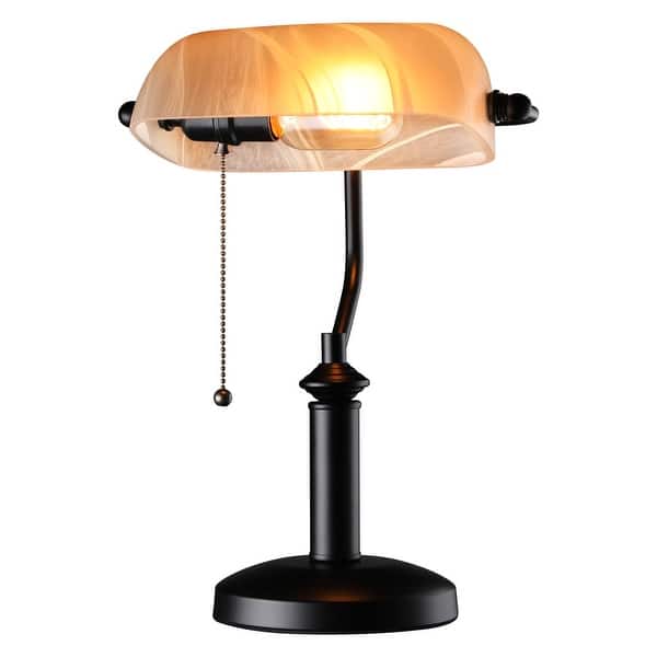 ESCENA Antique Style Bankers Lamp, Matte Amber Glass Desk Lamp, Pull Chain Switch Attached, Oil Rubbed Bronze ESCENA Antique Style Bankers Lamp, Matte Amber Glass Desk Lamp, Pull Chain Switch Attached, Oil Rubbed Bronze