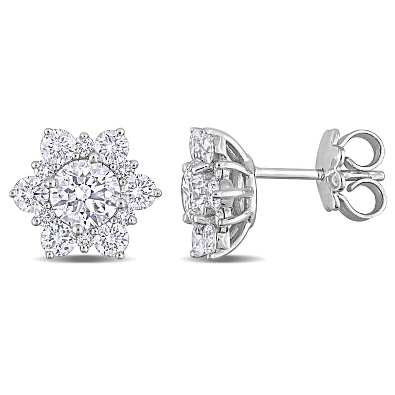 Miadora 2 1/6ct TDW Diamond Sunburst Stud Earrings in 14k White Gold