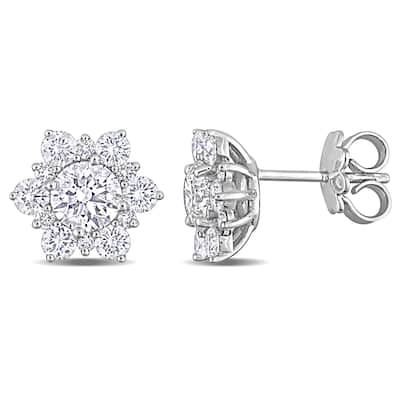 Miadora 2 1/6ct TDW Diamond Sunburst Stud Earrings in 14k White Gold