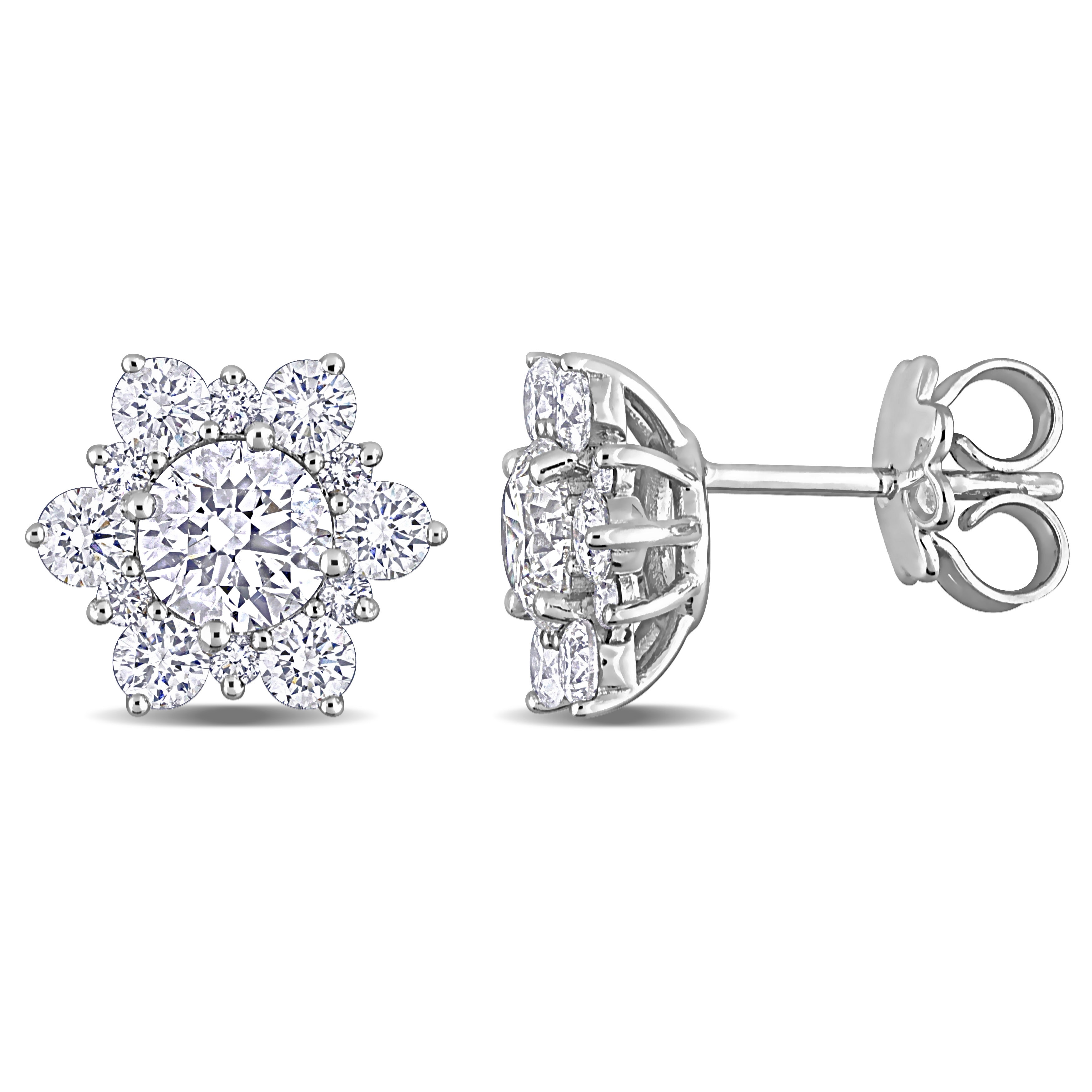 Miadora 2 1/6ct TDW Diamond Sunburst Stud Earrings in 14k White Gold