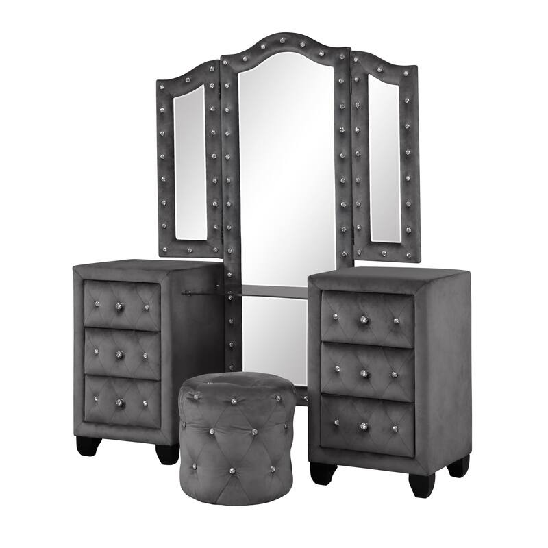 Sophia Crystal Tufted 7-Drawer Dresser finished with Velvet Fabric / Wood
