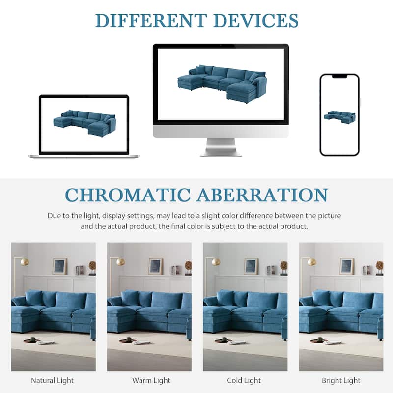 Chenille Modular Sectional Sofa, U Shaped Cloud Upholstered Couch Set