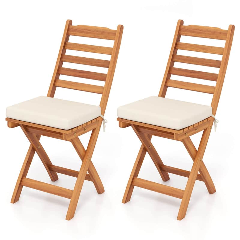 2/4PCS Patio Folding Chairs Acacia Wood Dining Chairs Outdoor Seating - 2 pcs