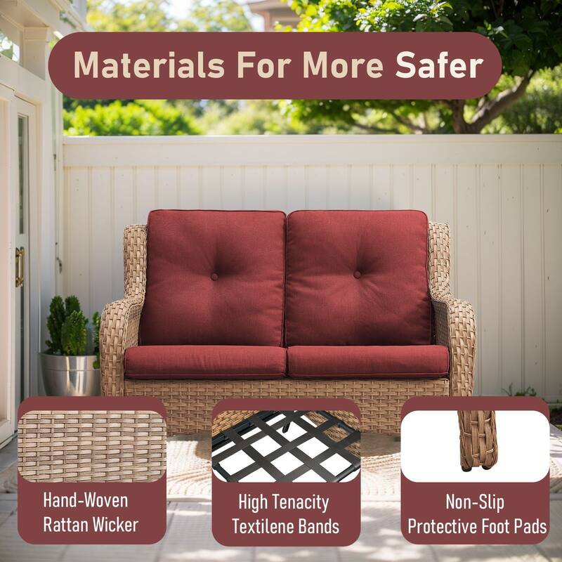 Outdoor Loveseat Sofa 2-Seat PE Rattan Patio Love Seat