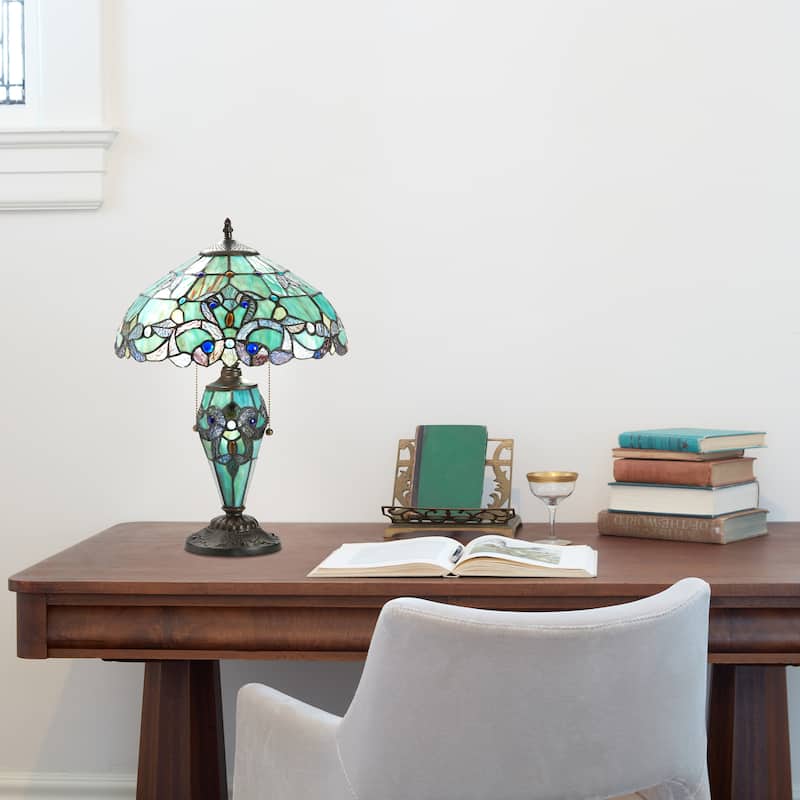 Gracewood Hollow Khelladi 20"H Stained Glass Multicolored Magna Carta Table Lamp - 14"L x 14"W x 20"H