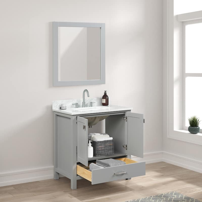 Blossom Geneva 30" Bathroom Vanity with Marble Top, Sink & Mirror