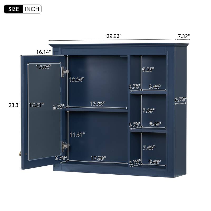Roomfitters 30'' x 28'' Wall Mounted Bathroom Storage Cabinet with Mirror, Modern Medicine Cabinet with 3 Open Shelves