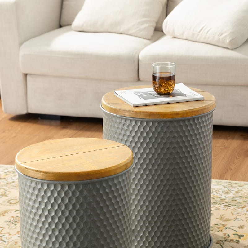 Glitzhome Set of 2 Industrial Farmhouse Outdoor Stool Storage Ottomans