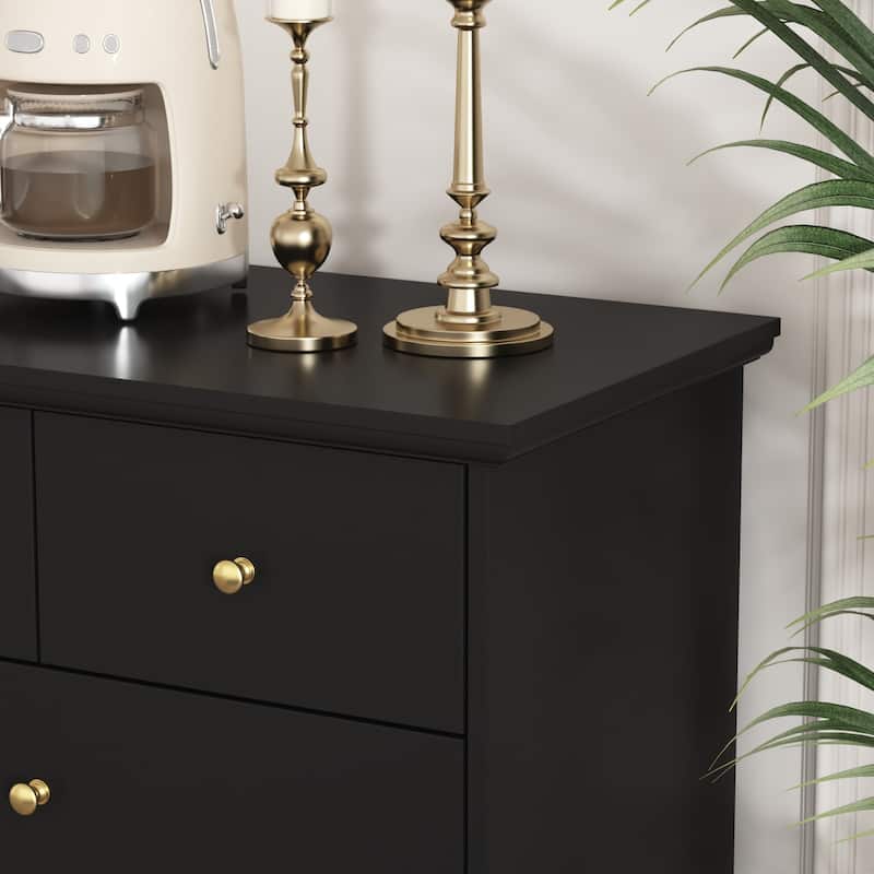 Black 8 Drawer Dresser with Solid Wood Legs, Modern Double Dresser Storage Cabinet for Bedroom, 55.1" Wide