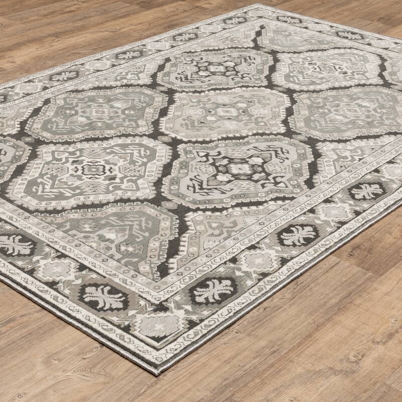 Style Haven Everly Traditional Panel Medallion Mixed Pile Area Rug