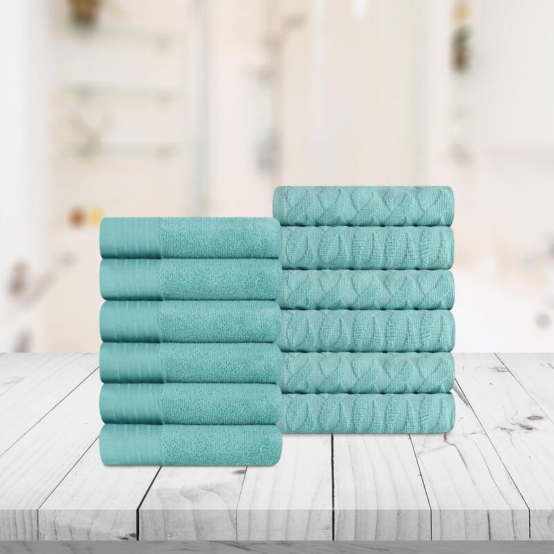 Turkish Cotton Herringbone and Solid Washcloth Towel Set by Superior - Cascade