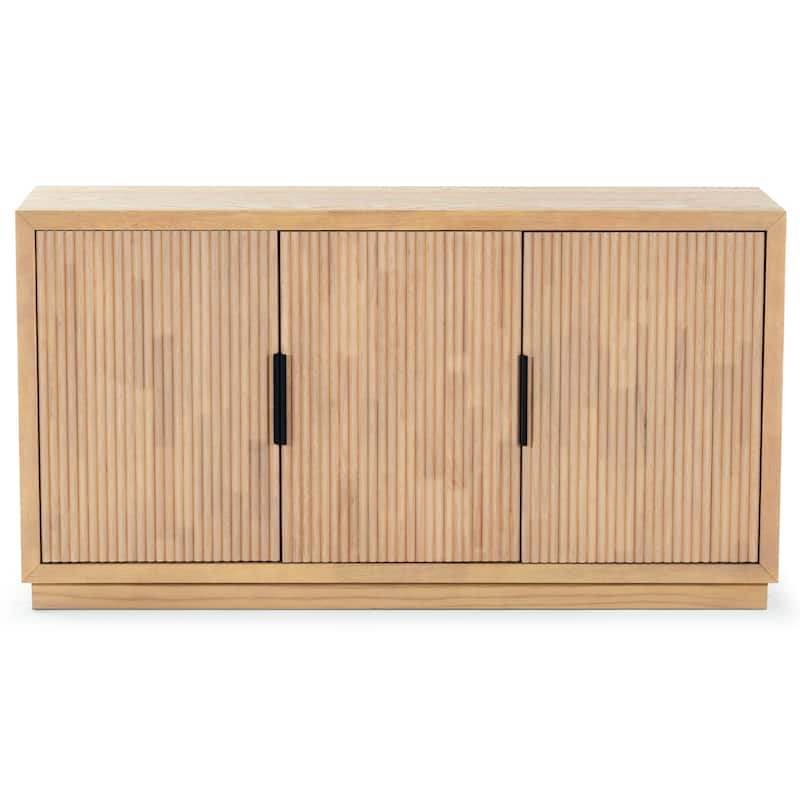 SAFAVIEH Couture Shelbie 3-Door Reeded Sideboard - 60"W x 18"D x 32"H - Oak/Black