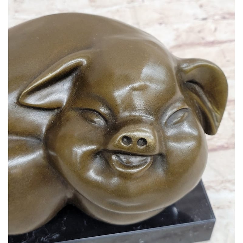 Happy Round Pig Bronze Metal Statue Sculpture Figure Original Art Farm Decor