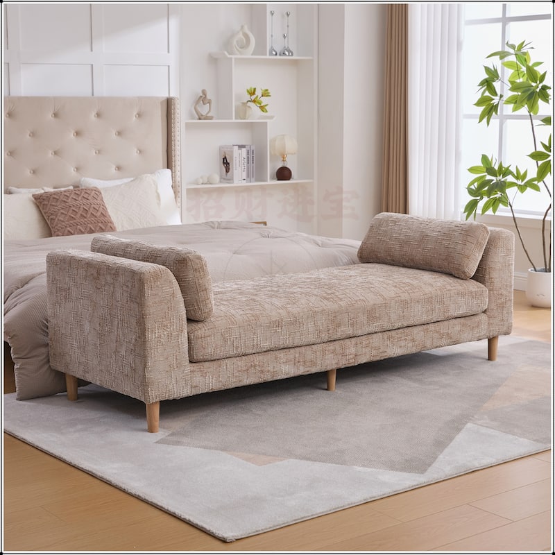 83.1"Wide Chenille Upholstered End of Bed Bench with Armrests