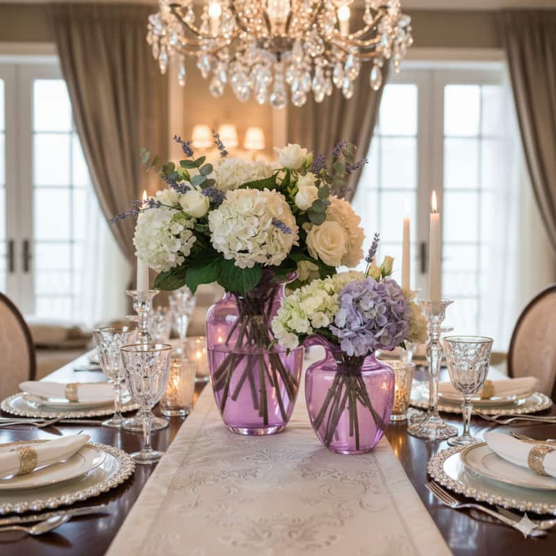 Fleurine Set of 2 Fluted Blooming Decorative Glass Flower Table Vases