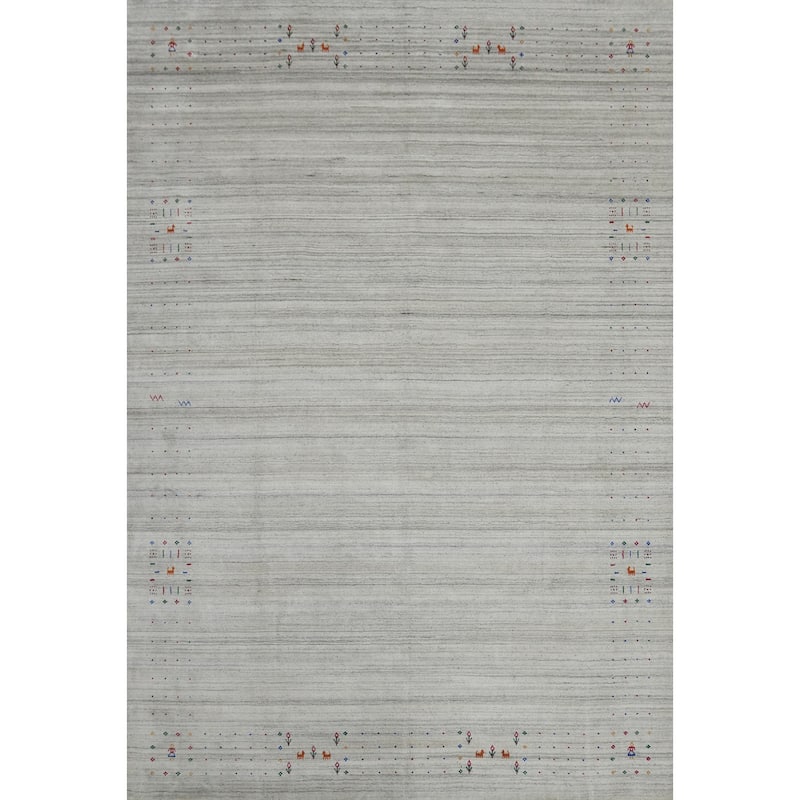Hand Knotted Oriental 100% Wool Carpet Tribal Stripe Greys & Charcoal Gabbeh Area Rug - 12' 6'' X 9' 2''
