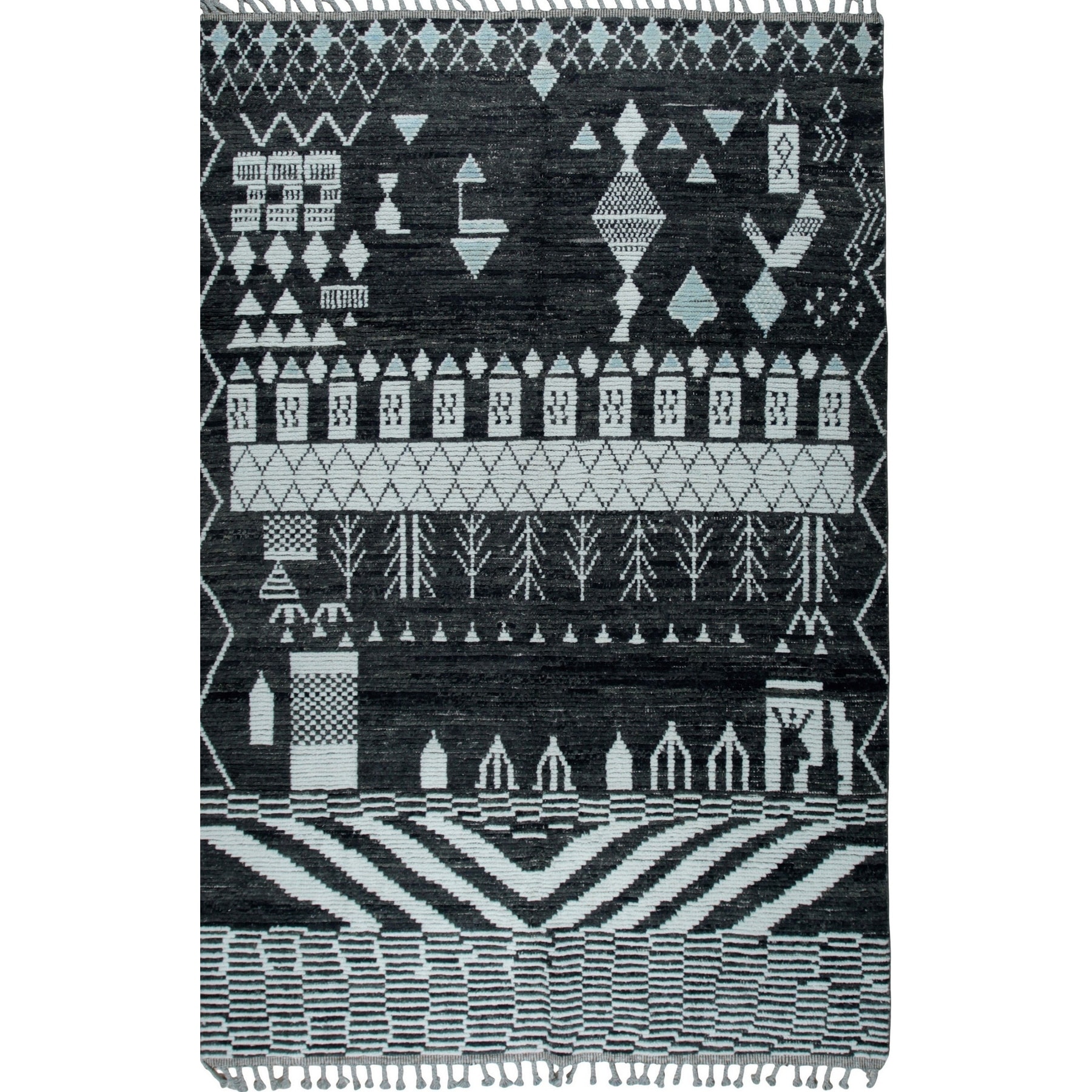 Home Decor Black Hand-Knotted Wool Contemporary Marrakech Handspun Area Rug. Elegant and Durable Rug for Living Room, Bedroom