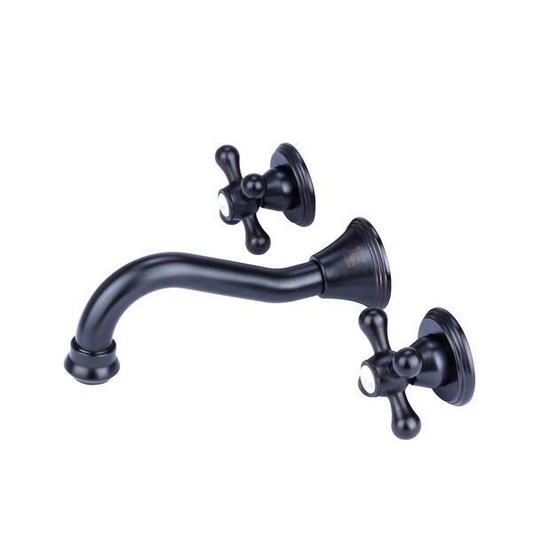 Traditional Wall Mount 3-Hole Bathroom Faucet with Cross Handles. Opens flyout.