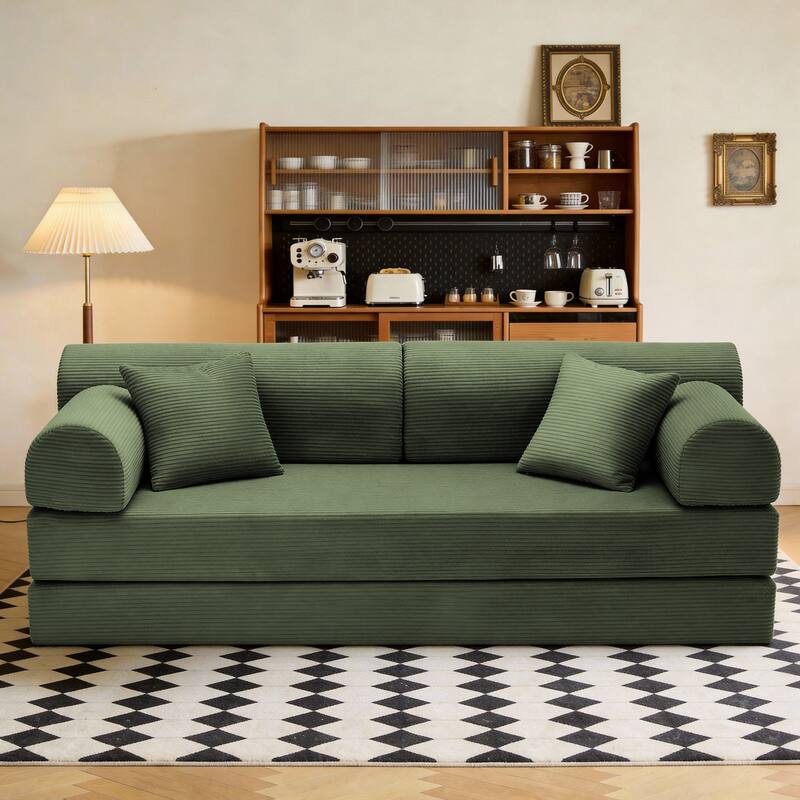 Convertible Sofa Bed Multifunctional Folding Sofa Couch Grayish Green Living Room 3-Seater Sofa Couch Settee - Grayish Green