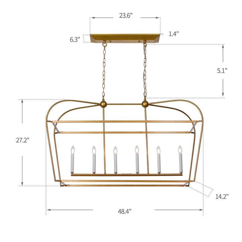Linear Lantern 6-Light Foyer Debonair Island Chandelier Candle - N/A