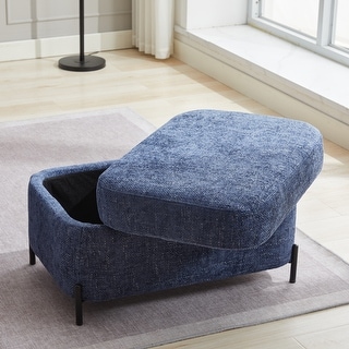 30.3" Fabric Storage Ottoman，Upholstered Footrest with Adjustable Cover and Metal Legs