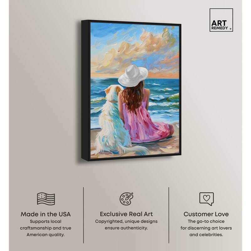 Art Remedy Girl And Her Best Friend Framed Colorful Coastal 1 Piece Canvas Wall Art