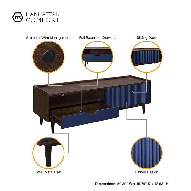 Manhattan Comfort Duane Modern Ribbed 4 Piece Living Room Table Set