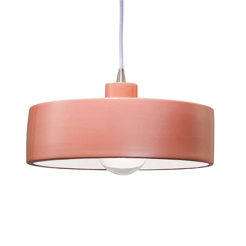 Justice Design Group Radiance Brushed Nickel Dish Ceramic Pendant with White Cord - Brushed Nickel