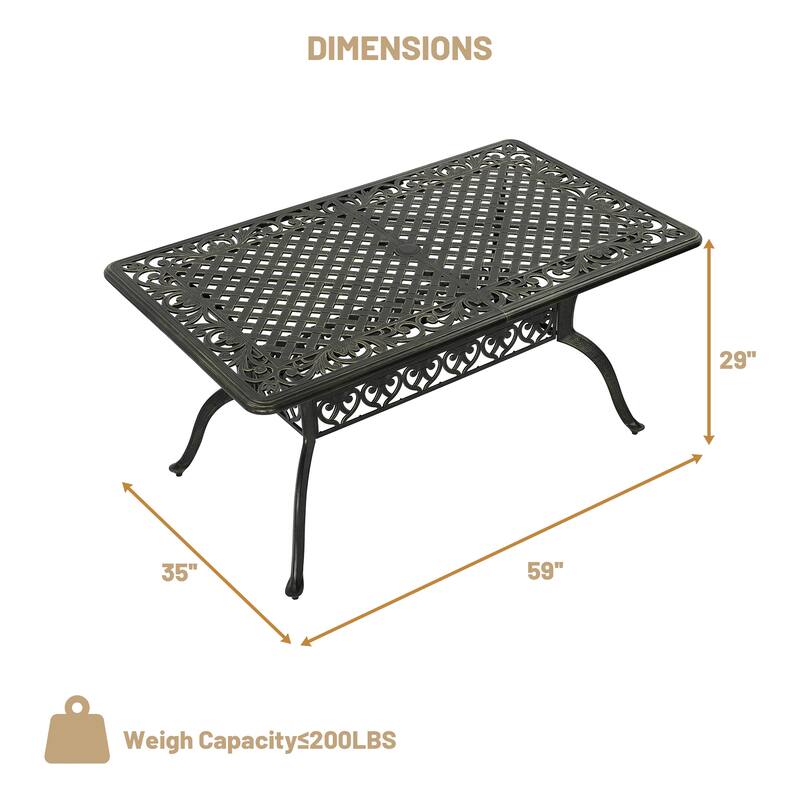 Clihome 59x35" Cast Aluminum Patio Rectangular Dining Table