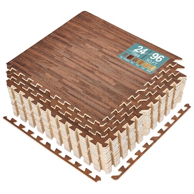 Sorbus Wood grain floor foam mat for home and office - Set of 24
