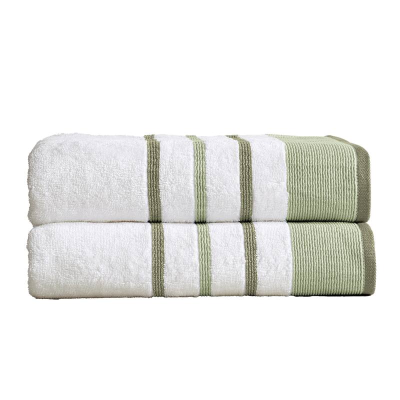Linery & Co. Luxury Cotton Decorative Towel Set. - Bath Sheet (Pack of 2) - Desert Sage Green / Moss Green.