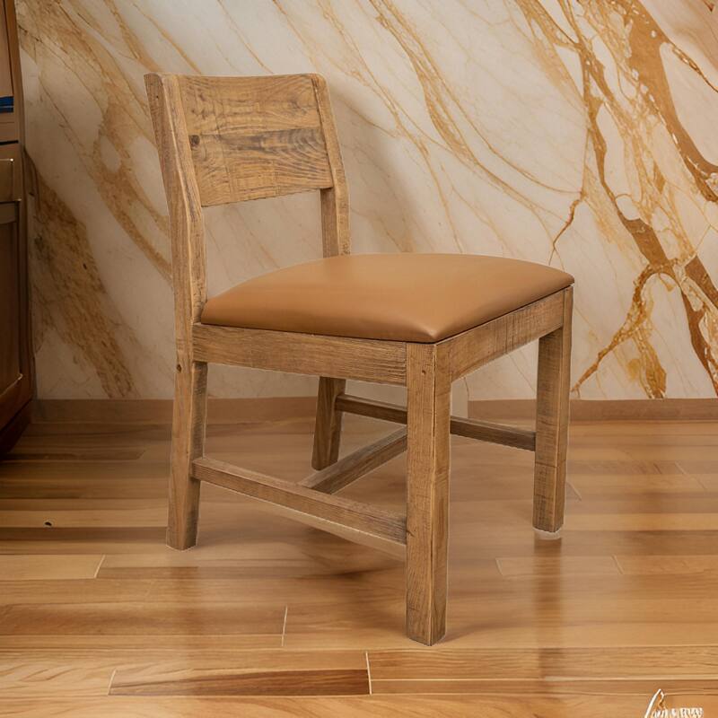 Asic 18 Inch Dining Chair, Set of 2, Vinyl Fabric, Natural Brown Pine Wood