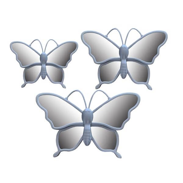 slide 2 of 2, PREMIUS 3 Piece Butterfly Mirror Wall Decor Set, 14x12x10 Inches Silver
