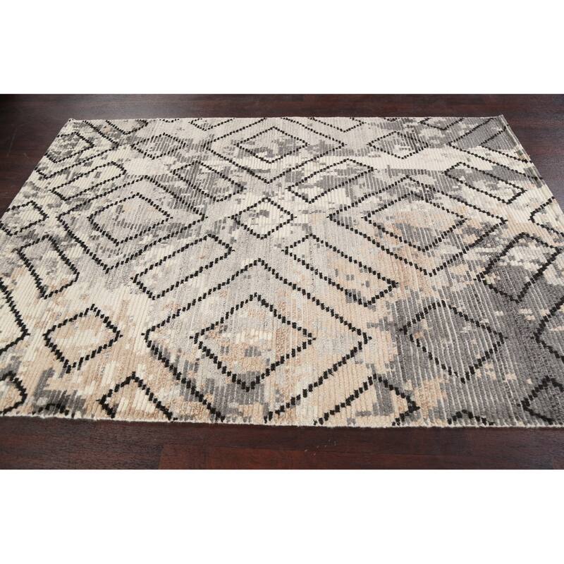 Modern Geometric Moroccan Oriental Area Rug Handmade Wool Carpet - 5'4" x 7'5"