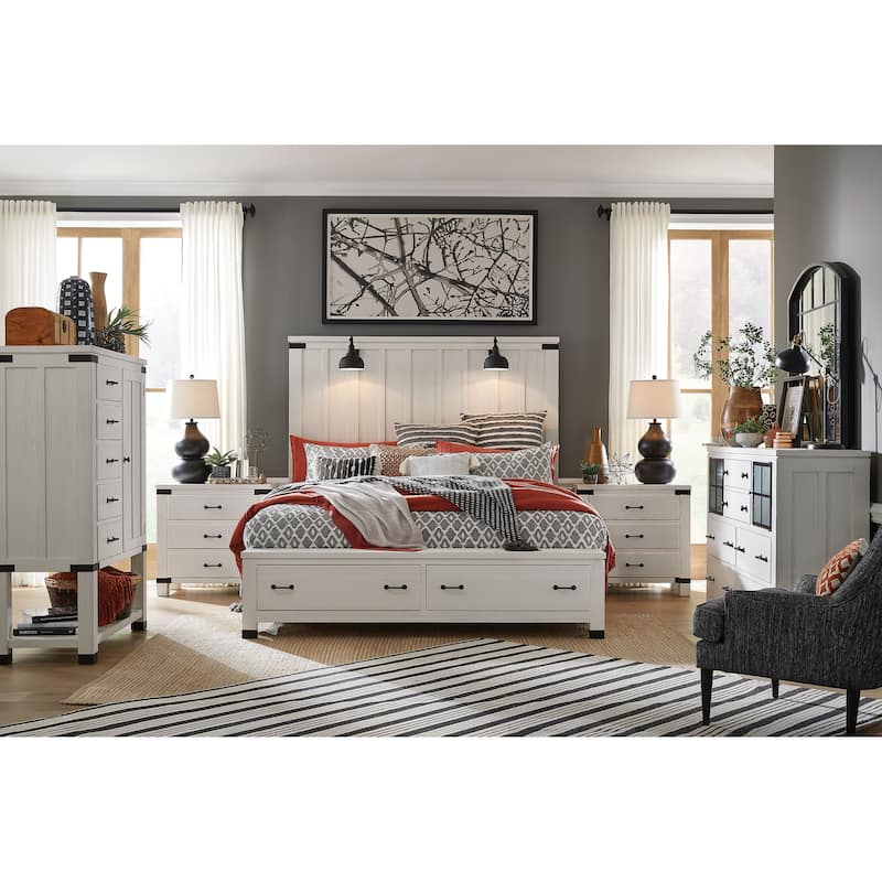Magnussen Home Harper Springs Silo White Queen Lamp Panel Storage Bed