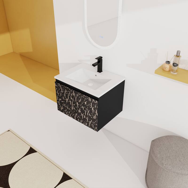 24" Floating Wall-Mounted Bathroom Vanity with Soft-Close Doors, Ceramic Sink, Eco-Friendly Plywood Base